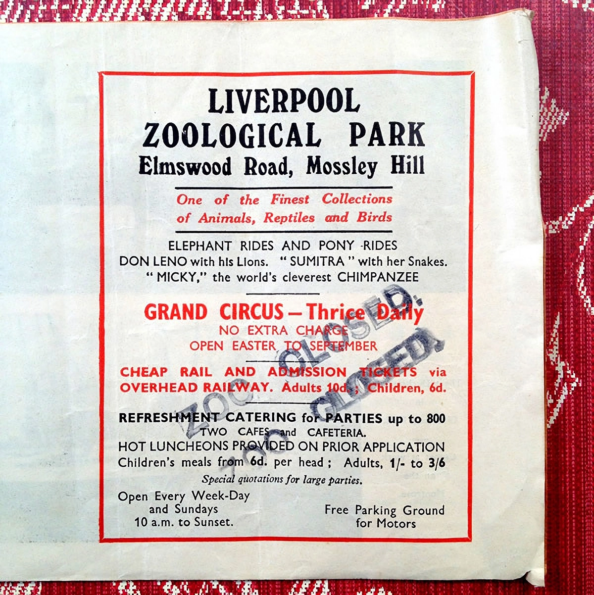 Liverpool Zoological Park advert